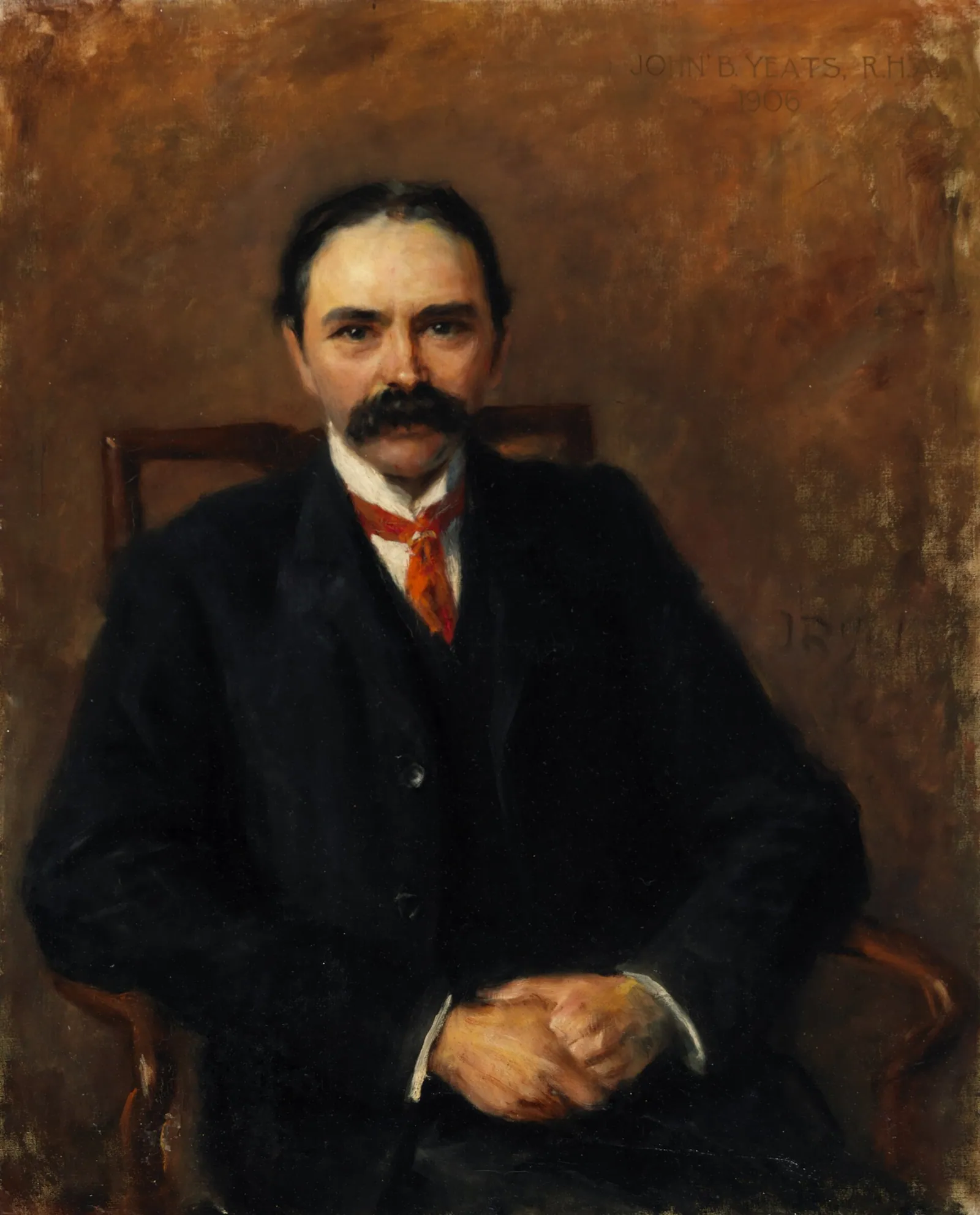 Ölporträt von Douglas Hyde von John Butler Yeats: ein bärtiger Mann in dunkler Kleidung, im Dreiviertelprofil vor dunklem Grund.